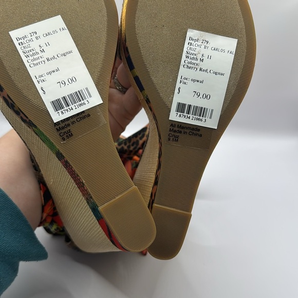 NWT Carlos Falchi Cruz Wedge Sandals 9.5 Multi Animal Print Ribbon Raffia Heel - Picture 10 of 10